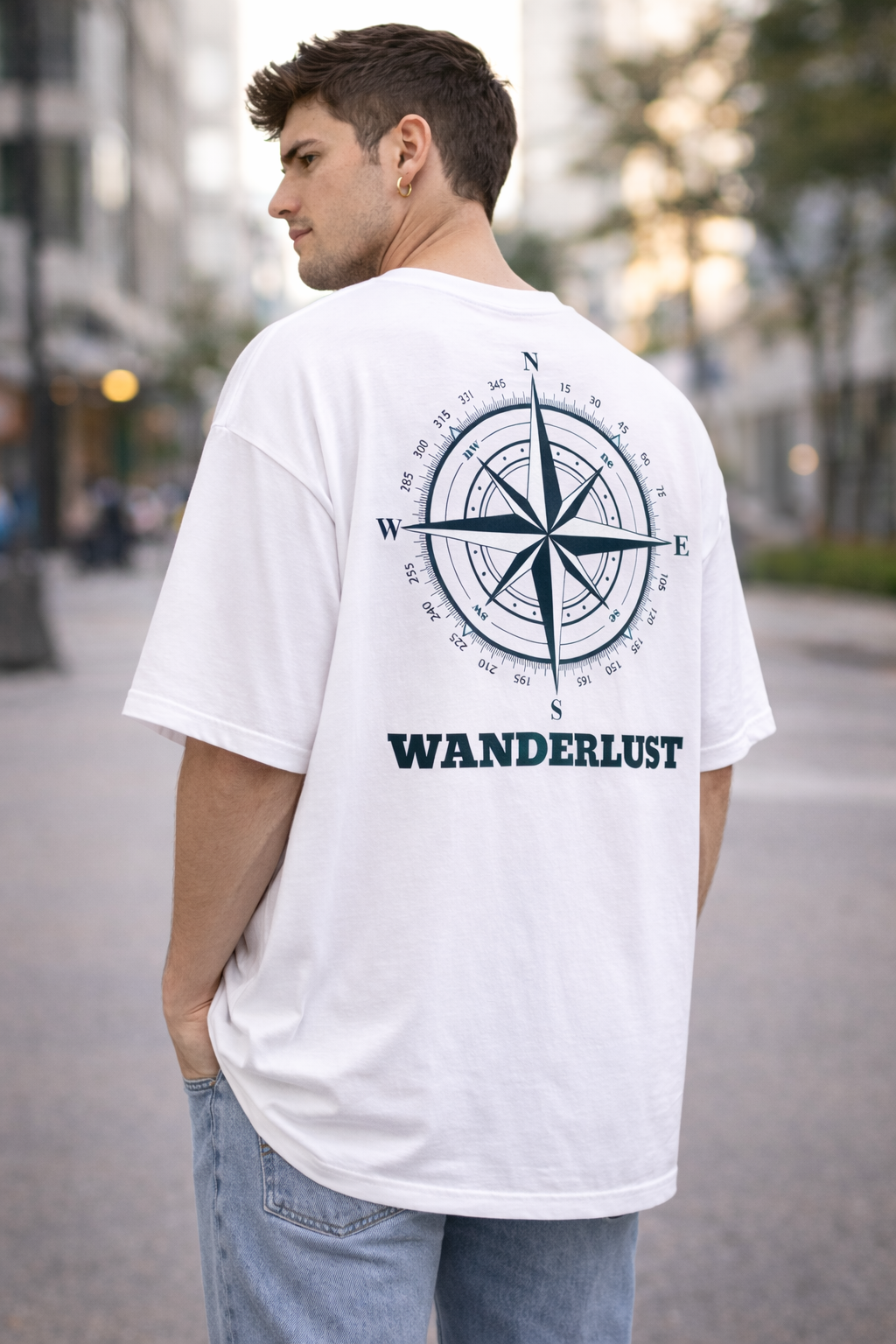 Wanderlust Oversized White T-Shirt