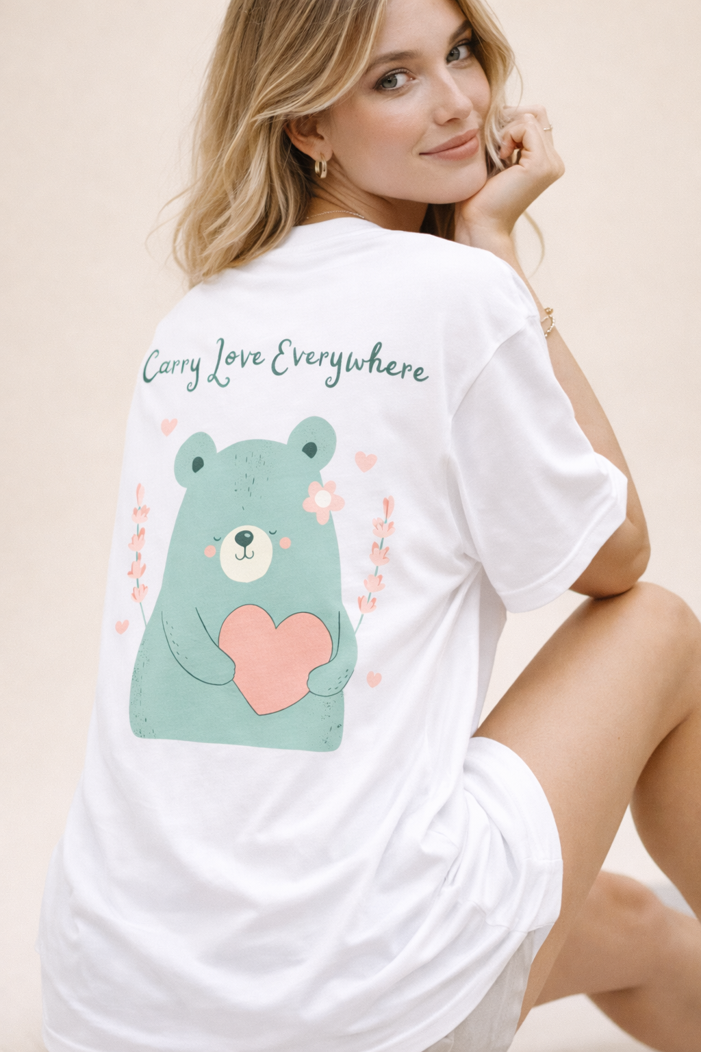 Bear Hug Trend Oversized White T-Shirt