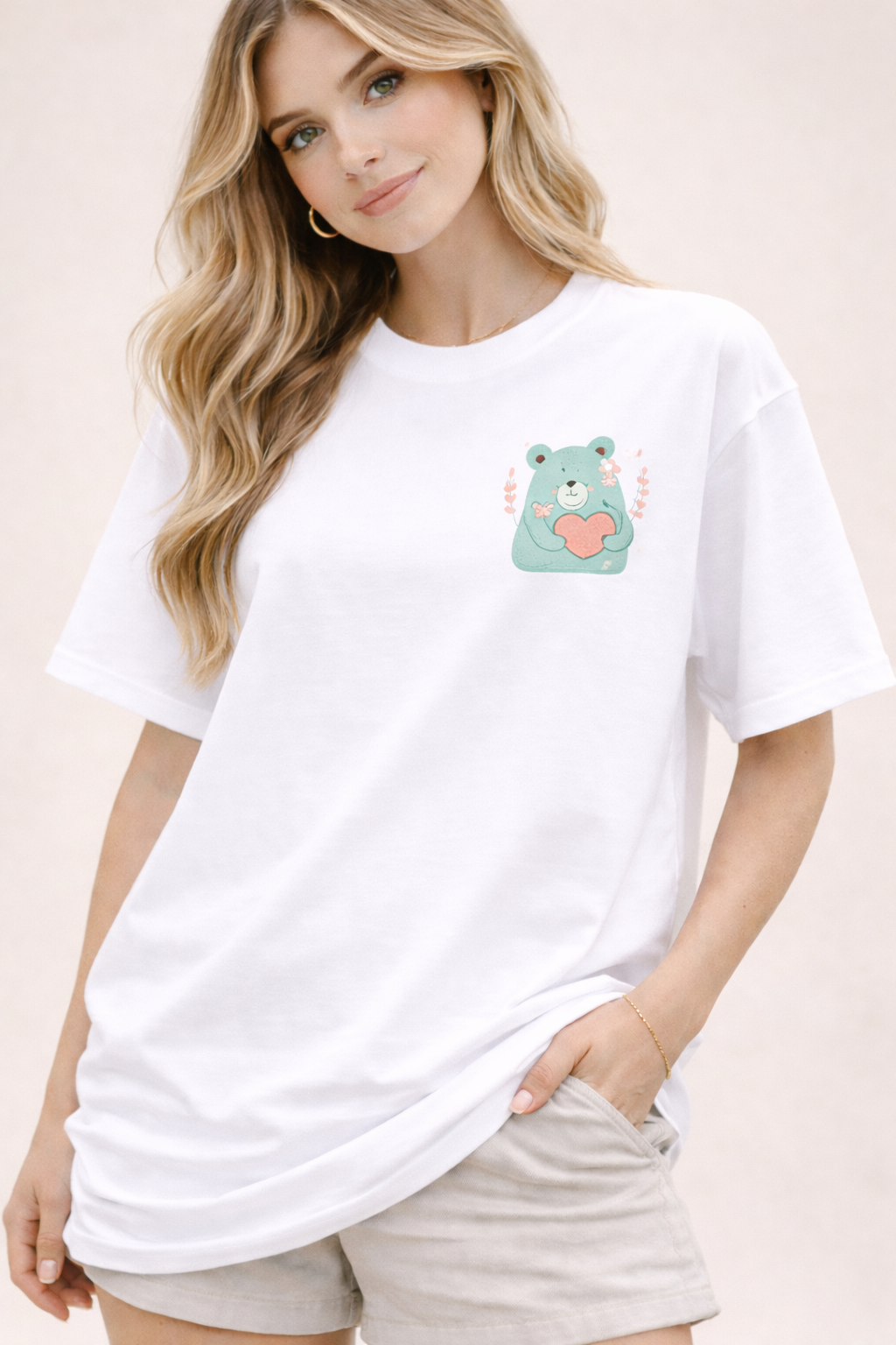 Bear Hug Trend Oversized White T-Shirt