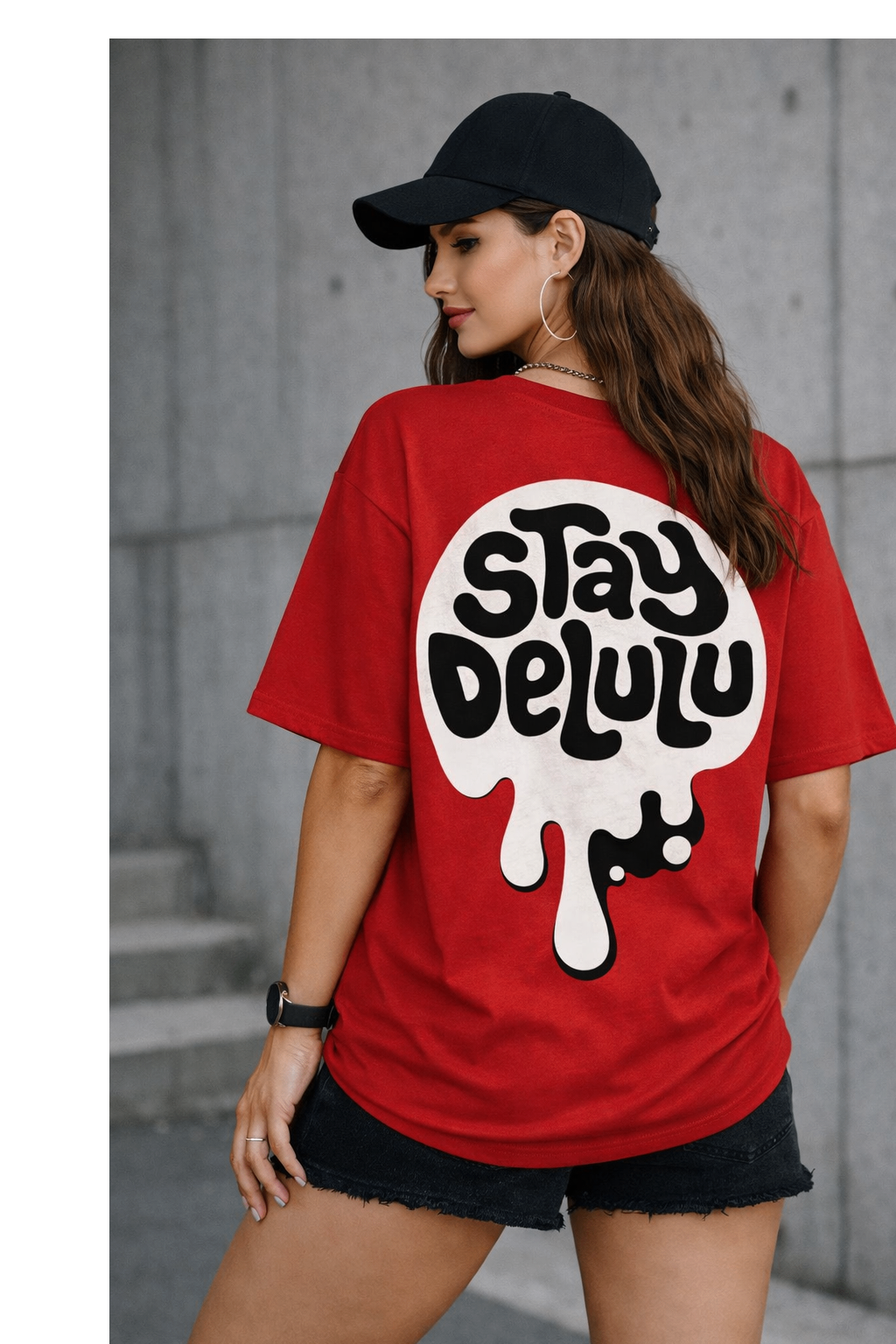 Stay Delulu – Oversized Red T-Shirt