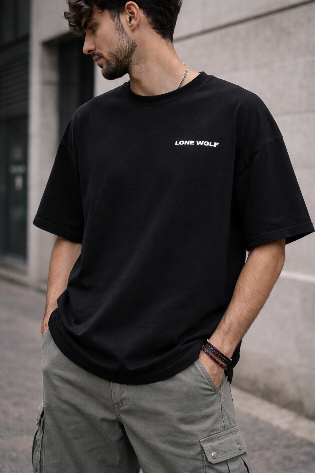 Lone Wolf– Oversized Black T-Shirt