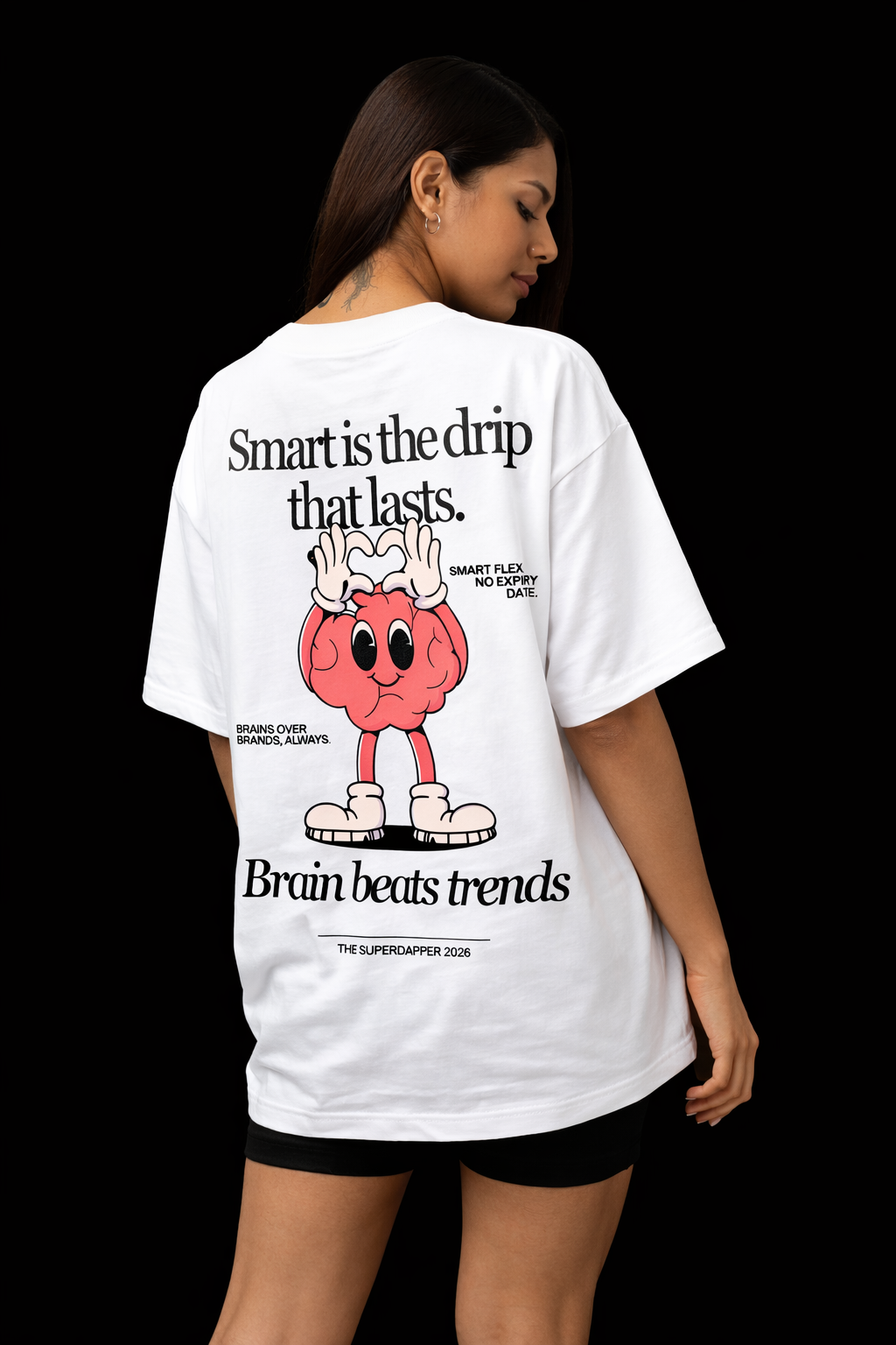 Brain Beats Trend Oversized White T-Shirt