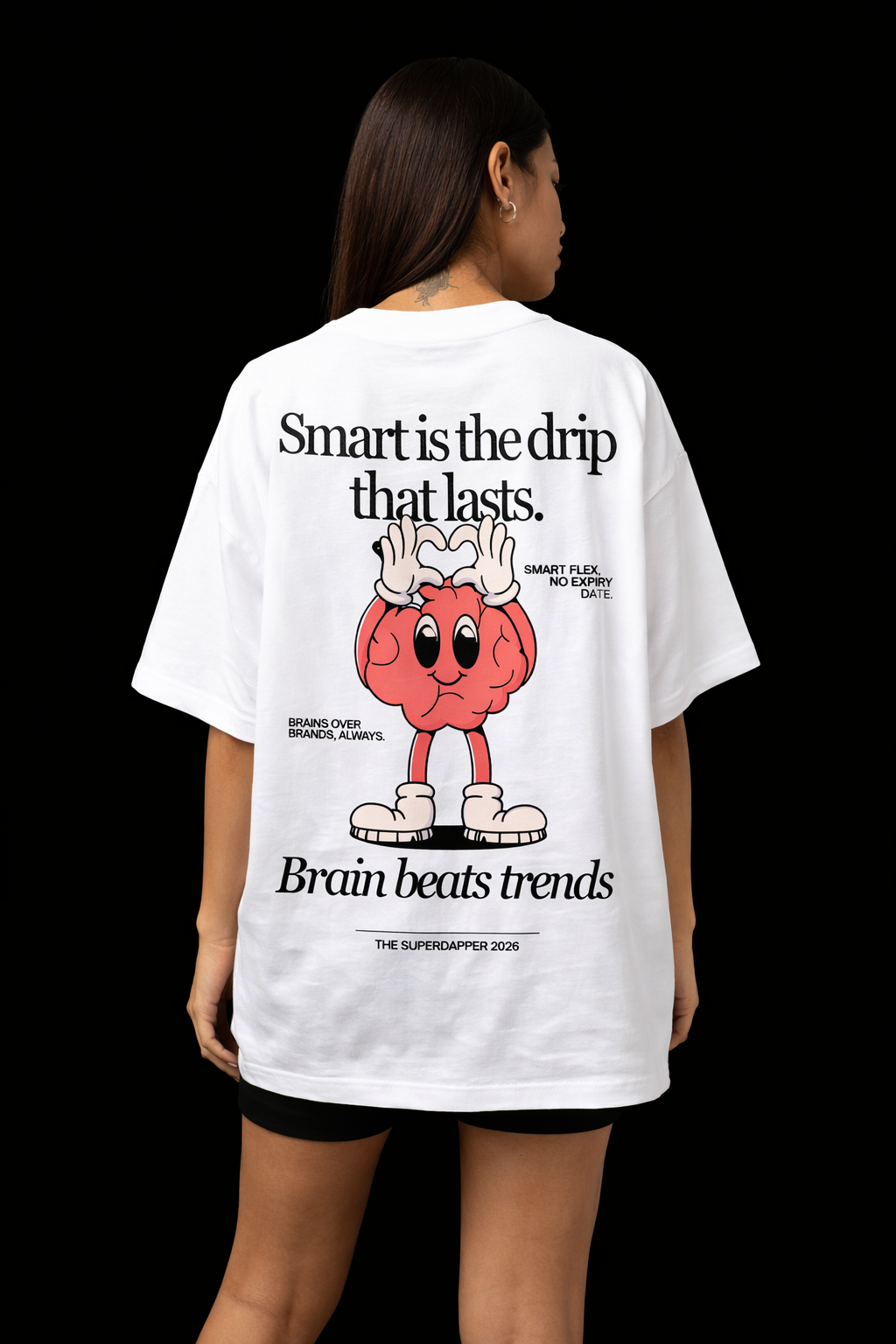 Brain Beats Trend Oversized White T-Shirt