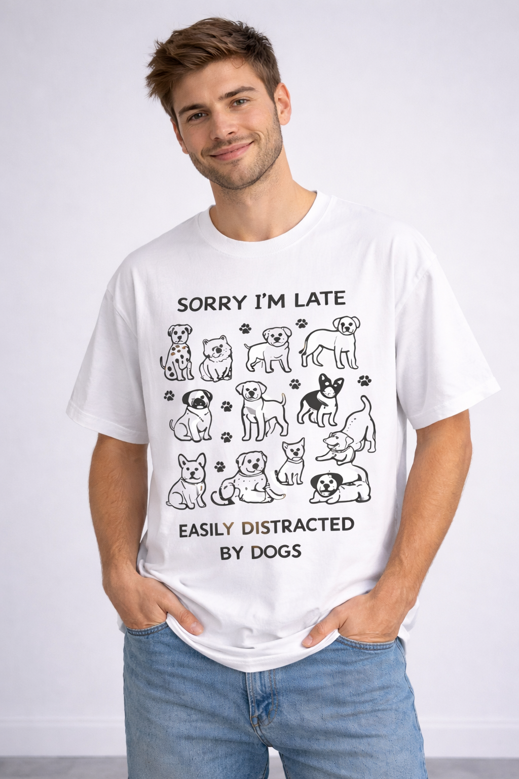 Dog Love Oversized White T-Shirt
