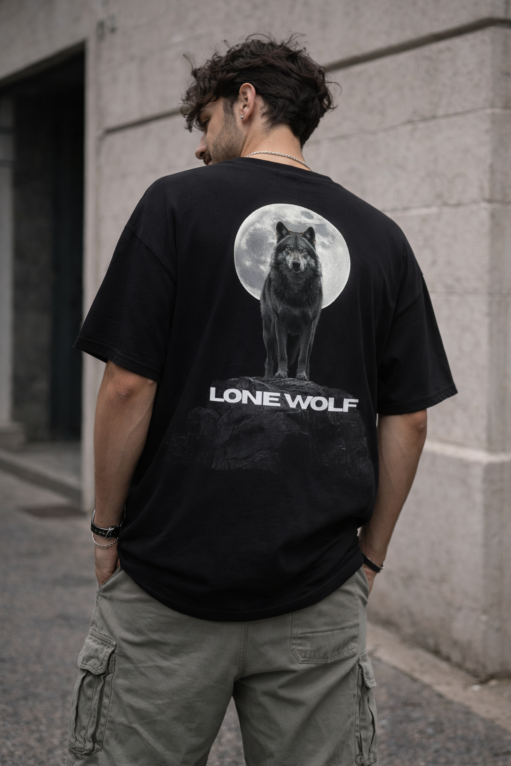 Lone Wolf– Oversized Black T-Shirt