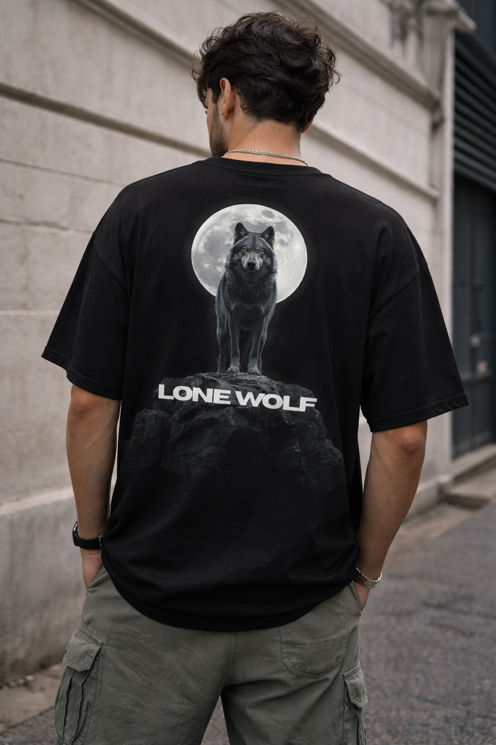 Lone Wolf– Oversized Black T-Shirt